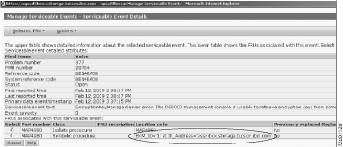 Window: Serviceable Event with a ID and an IP address in the location code field