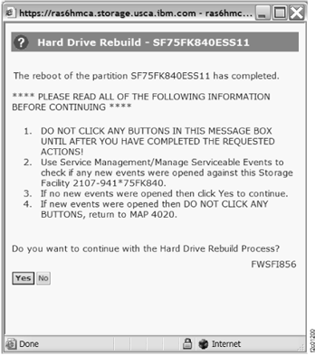 Window: Hard drive rebuild resume confirmation
