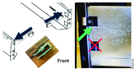 Flash enclosure rail spring clip, front